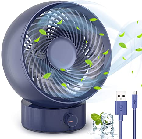 TedGem Mini USB Fan Portable Cooling Fan, Desktop Fan with USB Turbo Fan 180 Kinds of Wind Speed Experience, USB Desktop Fan Can Adjust UP and Down 20°, For Home/Office/Outdoor, USB Powered (Blue)