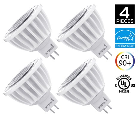 4-Pack of Hyperikon MR16 LED 7-watt (50-Watt Replacement), 4000K (Daylight White), CRI90 , 490lm, Flood Light Bulb, Dimmable, UL-Listed and FCC-Approved