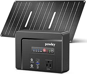 Powkey Portable Power Station with Solar Panel,100W/97Wh Small Portable Generator with Solar Panel 30W,Fast Charging Power Bank with AC Outlet/PD65W USB C/USB QC 3.0/DC for Outdoor Camping Home Backup