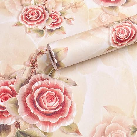 Amao Floral Decorative Self-Adhesive Paper Film Peel and Stick Wallpaper for Furniture Surfaces Easy to Clean 17.7''x98'' (W2)