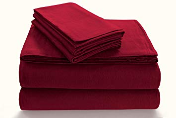 TRIBECA LIVING SOLFL170SSFUDR Solid 5-Ounce Flannel Extra Pocket Sheet Set Full Deep Red