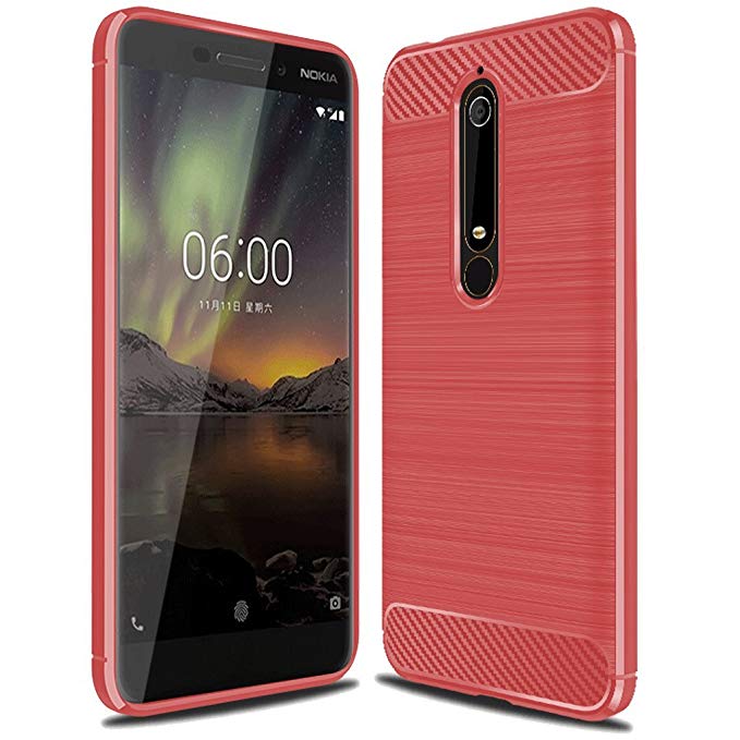 Nokia 6.1 Case,Nokia 6 2018 Case, "Not for Nokia 6 2017",Sucnakp TPU Shock Absorption Technology Raised Bezels Protective Case Cover for Nokia 6 2018 (TA-1068) smartphone (Red)