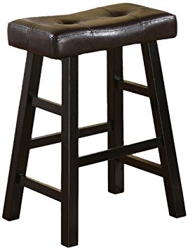 Bobkona Mauro Country Series Counter Stool - 24"H - in Black with Faux Leather, Set of 2