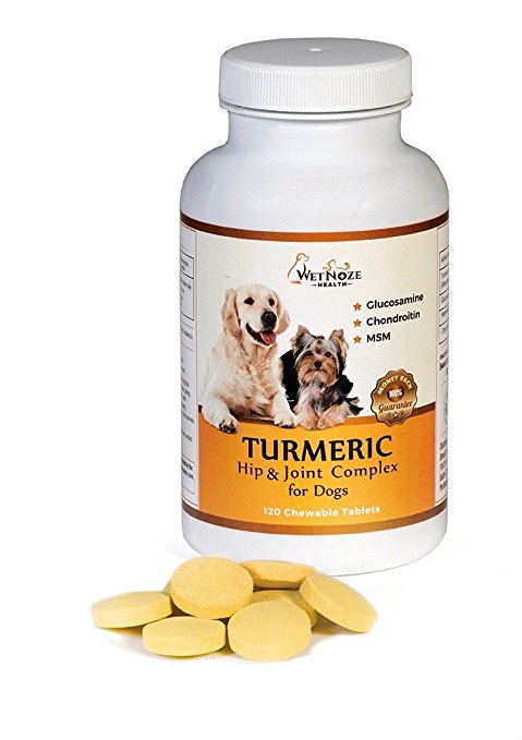 Turmeric Hip & Joint Complex for Dogs with Glucosamine Chondroitin MSM - Best Anti Inflammatory for Dogs - Arthritis Pain Relief - Supplement for Joint Health by WetNozeHealth - 120 Chews