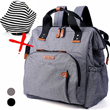 Diaper Bag Backpack, Wide Open Large Tote Bags with Stroller Straps and Changing Mat, For Men Or Women, Boys and girls (Gray)