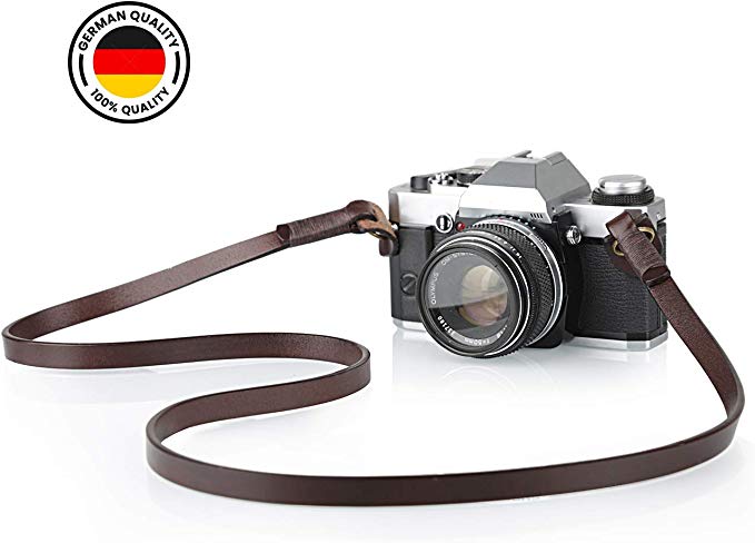 TARION Camera Strap Leather Vintage DSLR Camera Neck Straps Belt Handmade Genuine Leather Film Camera Shoulder Strap Cord Long for SLR Mirrorless Cameras TNS L3 (Brown)