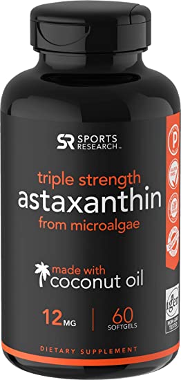 Triple Strength Astaxanthin (12mg) with Organic Coconut Oil for Better Absorption - 60 softgels