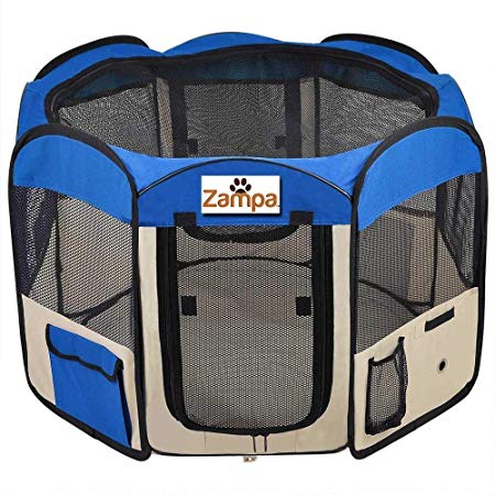 Zampa Foldable Pet Playpen for Dogs/Cats Portable, Exercise Kennel - 8 Sided Pet Accessory with Carry Bag