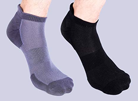 HEELIUM Premium Bamboo Athletic Socks, Ankle, Odour Control, 2 Pairs, Men