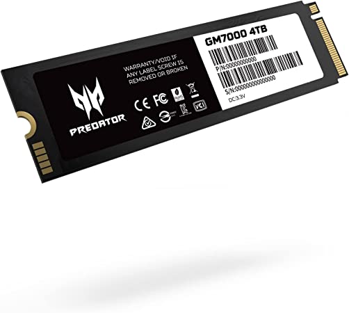 Acer Predator GM7000 4TB NVMe Gaming SSD - M.2 2280 PCIe Gen4 (16 Gb/s) x 4, 3D TLC NAND PC Internal Solid State Hard Drive with DDR4 DRAM Cache Up to 7400 MB/s - BL.9BWWR.107