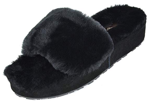 DREAM PAIRS Women's New Spa-01 Slide Fluffy Comfy Winter Slippers
