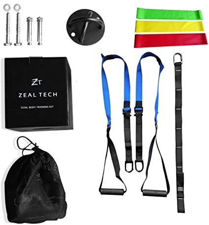 Zeal Tech Bodyweight Fitness Resistance Whole Body Training Kit, with Door Anchor, Wall Mount, Workout Book, Tension Bands, Mesh Carry Bag