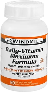 Windmill Health Products Daily Vitamin Maximum Formula, Nutritional Support, Multivitamins and Minerals, 100 Servings, 100 Count