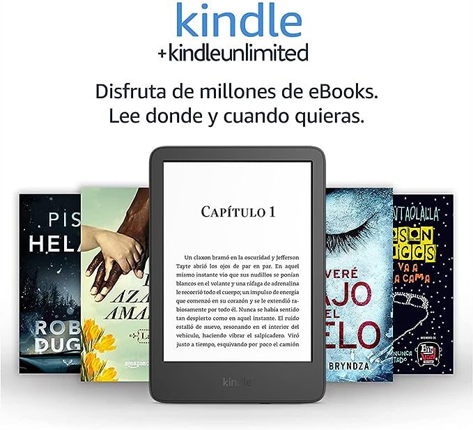 Nuevo Kindle (2022): nuestro Kindle más compacto y ligero, con una pantalla de alta resolución de 300 ppp y 6 pulgadas, y el doble de almacenamiento | Negro, sin publicidad   Kindle Unlimited