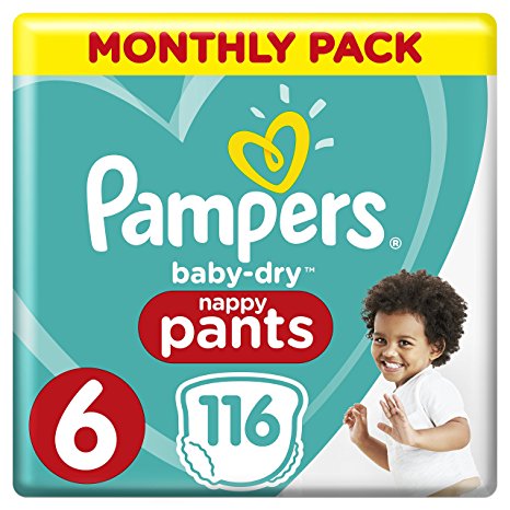 Pampers Baby-Dry 116 Nappy Pants, Monthly Pack, 15  kg, Size 6