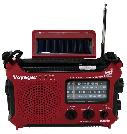 Kaito KA500IP-RED Voyager SolarDynamo AMFMSW NOAA Weather Radio with Alert and Cell Phone Charger Red