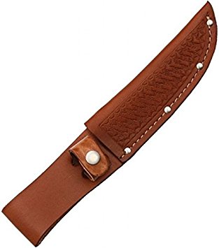 Sheath Fixed Knife Sheath, Brown basketweave leather,Fits up to 5in blade
