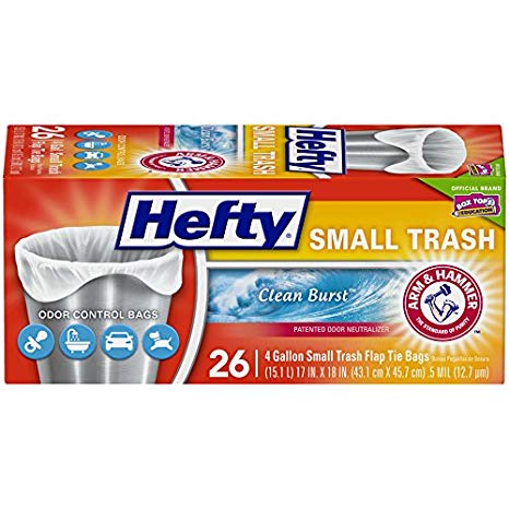 Hefty Flap Tie Small Trash Bags - Clean Burst, 4 Gallon, 312 Total,26 Count (Pack of 12)