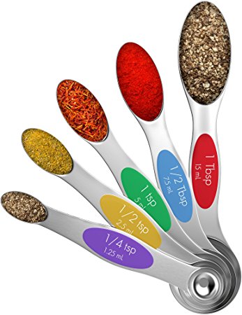 Vremi Magnetic Stainless Steel Measuring Spoons - Set of 5 Metal Measurement Spoon for Dry and Liquid Ingredients - Multifunctional Teaspoon and Tablespoon BPA Free Double End Nesting for Home Kitchen