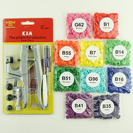Bundle - 2 items: Starter Pack KAM Plastic Snap Setting Pliers & Awl Set with 100 Complete KAM Plastic Snap Sets for Cloth Diapers/Baby Bibs/Buttons/Unpaper Towels