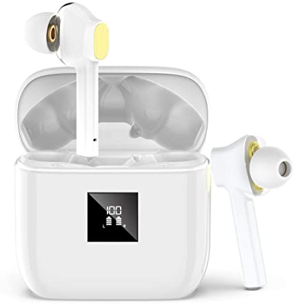 Wireless Earbuds Bluetooth 5.0 Earbuds, Wireless Headphones with Hi-Fi Stereo Audio Drivers, Noise Cancelling in-Ear Earphones with 4 Buit-in Mics support Single/Twin Mode, Type-C Charging Port, White