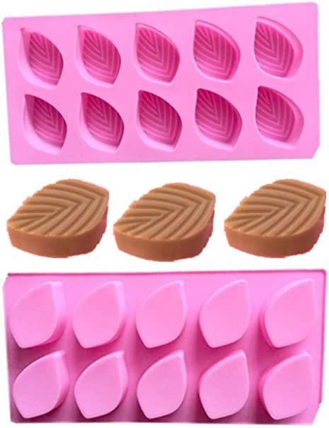 2Pack 10-Cavity Leaf Silicone Soaps Mold By Garloy, The Leaves Silicone Mold for Making Homemade Chocolate Candy Gummy Jelly