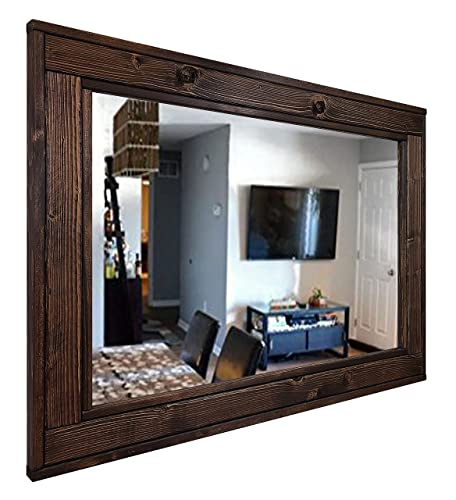 Herringbone Reclaimed Wood Framed Mirror, Available in 4 Sizes and 20 Stain colors: Shown in Jacobean - Decorative Mirror – Livingroom Decor – Wall Decor – 24x30 – 36x30 – 42x30 – 60x30