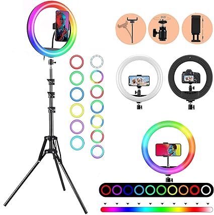 AYL 10 " RGB Selfie Ring Light, LED Ringlight 3200-6500K with Tripod Stand & Cell Phone Holder for Live Stream/Make Up/YouTube/TikTok/Photography/Video Recording