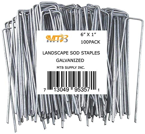 MTB 100 Pack 6x1 inch 11GA(0.12inch) Sod Staples Garden Pins Netting Stakes Ground Spikes Landscape Cover Pegs Anti-Rust Galvanized