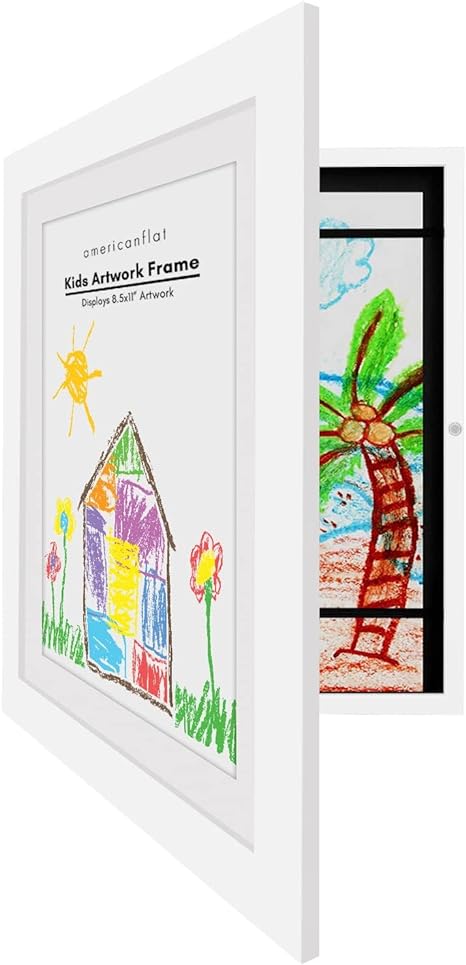 Americanflat 10x12.5 Kids Art Frame in White - Displays 8.5x11 with Mat and 10x12.5 Without Mat - Kids Artwork Frames Changeable Display - Engineered Wood with Shatter Resistant Glass