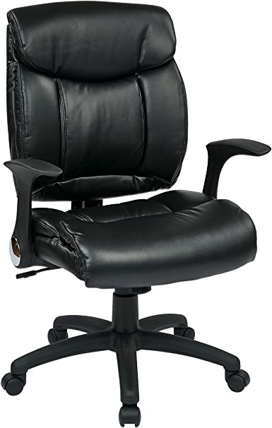 Office Star Padded Faux Leather Seat and Back Managers Chair with Flip Arms, Black