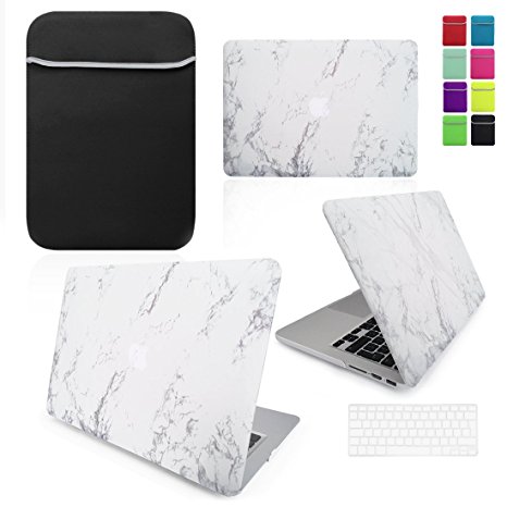 LOVE MY CASE / BUNDLE White MARBLE Hard Shell Case with matching Clear / Transparent KEYBOARD Skin and Black NEOPRENE Sleeve Cover for 13-inch Apple MacBook PRO with Retina Display (MODEL NUMBERS: A1502 / A1425) (will NOT fit newest MacBook Pro 2016/17 Model or standard MacBook Pro with Internal CD/DVD Rom) PLEASE CHECK YOUR MACBOOK PRO MODEL NUMBER BEFORE ORDERING.