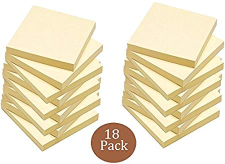 1InTheOffice Yellow Sticky Notes, 3" x 3" Yellow self Stick Sticky Notes 18/Pack of 100= 1800 Notes Pads
