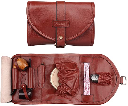 Handmade Genuine Leather Pipe Tobacco Pouch Bag Organize Case Pipe Tool Lighter Holder Pocket for 2 Pipe Vintage