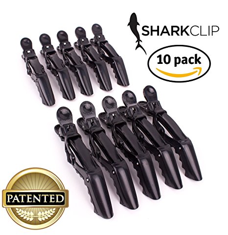 The Hair Shop Shark Clip | Enhanced Croc Crocodile Alligator Grip Clip | Sectioning Tool for Women | US Patented | Professional Salon Quality (10 Pack) (Black)