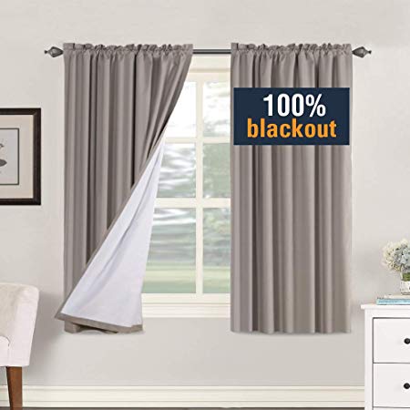 H.VERSAILTEX Full Blackout Curtains for Living Room, Thermal Insulated Rod Pocket Blackout Panels/Drapes for Bedroom Window (2 Panels, 52 Inch Wide by 63 Inch Long), 2 Bonus Tie-Backs, Taupe