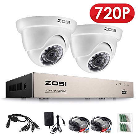 ZOSI Security Camera System With 2 HD CCTV Security Cameras, 8CH 720P/1080N HD-TVI CCTV DVR Recorder  2x 720P 1.0 Megapixels Weatherproof Security Cameras System,HDMI 1080P Output,Smart Email Alert with Image, Smart Video Playback, NO HDD(white)