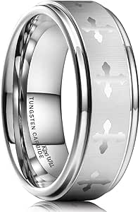 King Will 8mm Tungsten Wedding Band Ring for Men Women Lord's Prayer Cross Ring Black/Silver/Gold Wedding Band Bible Engraved Rings High Polished Comfort Fit 7-15