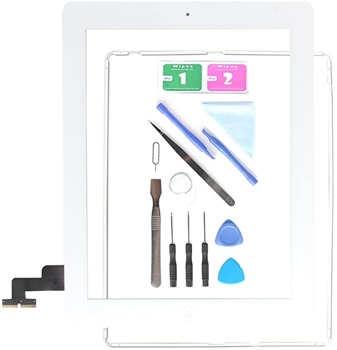 First choose Replacement Screen for iPad 2 A1395 A1396 A1397,iPad2 Touch Screen Digitizer Front Glass Assembly White-Includes Home Button  Camera Holder  PreInstalled Adhesive  Tools Kit