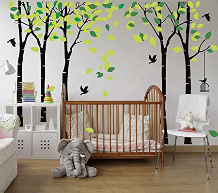 LUCKKYY Giant Jungle Tree Wall Decal Tree Wall Sticker Removable Vinyl Sticker Mural Art Kids Room Nursery Bedroom Living Room Decoration (103.9x70.9) (Black)