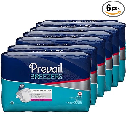 Prevail Breezers Ultimate Absorbency Incontinence Briefs, Medium, 16-Count (Pack of 6)