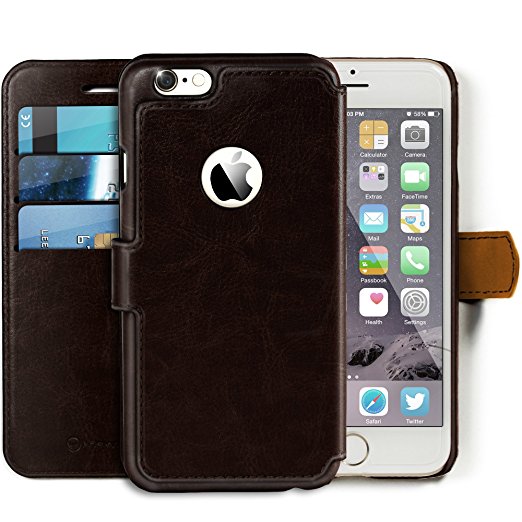 Lockwood iPhone 6/6s Plus | Folio Wallet Card Case | Faux Leather | Vintage Dark Brown | (5.5 Inch) | Ultra Slim & Light