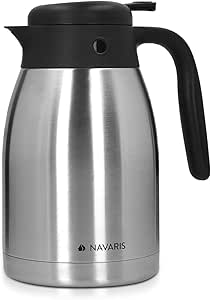 Navaris Carafe isotherme - Pichet 1,5 L double paroi en acier inoxydable sans BPA - Carafe isotherme et hermétique café thé eau lait jus