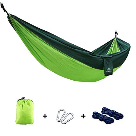 Camping Hammock, FILWO Portable Hammock for Outdoor Traveling Indoor Garden Patio Kids Park Large Hammock 260 x 130CM Load Capacity Up to 300KG 660LB for 1 or 2 Adults Double Hammock (Dark Green Fruit Green)