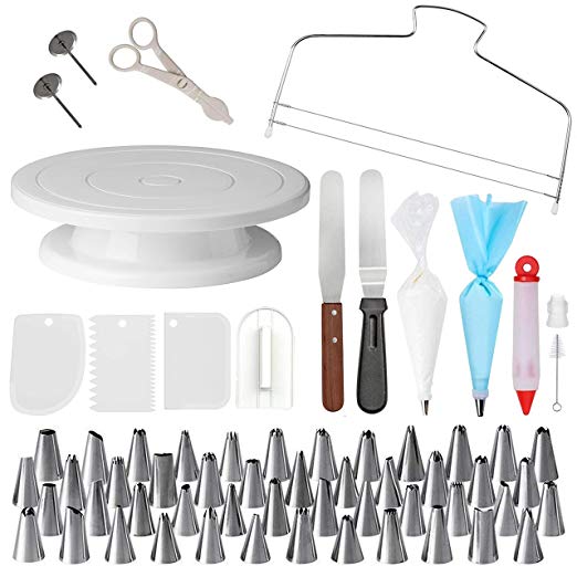 Cake Decorating Supplies with Cake Turntable - Extended 73pcs Baking Supplies - Baking Kit - Baking Set Includes: Piping Bags and Tips Decorating Turntable other Baking Tools - New Cake Decorating Kit