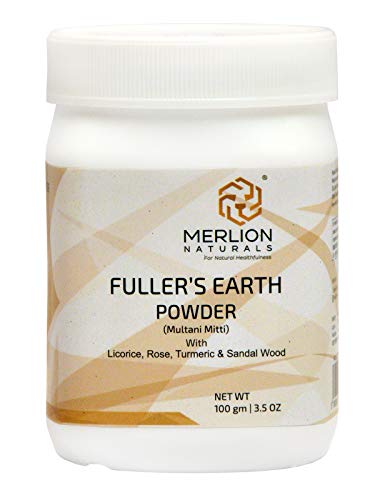 Fullers Earth Powder with Sandal Wood, Turmeric, Licorice and Rose by Merlion Naturals | Multani Mitti | 100gm/ 3.5OZ | 100% Natural, No Additives, No Preservatives