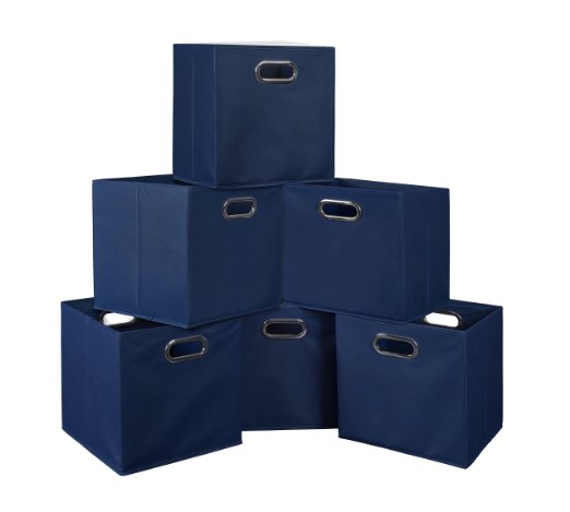 Set of 6 Cubo Foldable Fabric Bins- Blue