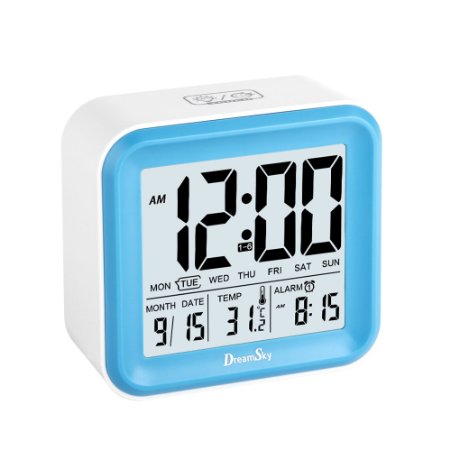 DreamSky Digital Alarm Clock With 3 Alarms And Night Light , Time/Date/Day of Week/Temperature Display,Battery Operated Portable Clocks