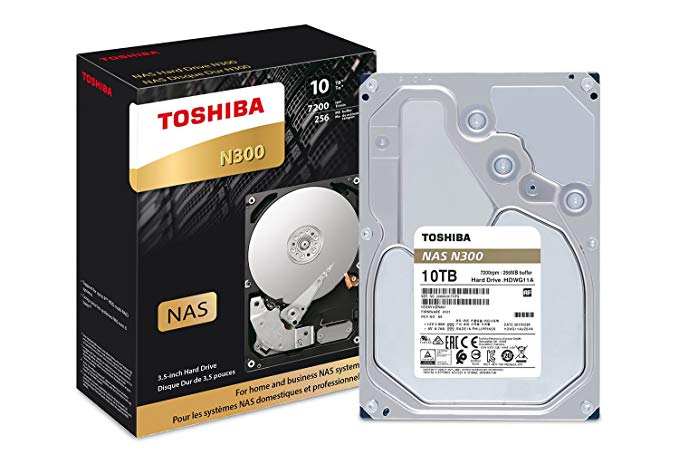 Toshiba N300 10TB NAS 3.5-Inch Internal Hard Drive- SATA 6 Gb/s 7200 RPM 256MB (HDWG11AXZSTA)