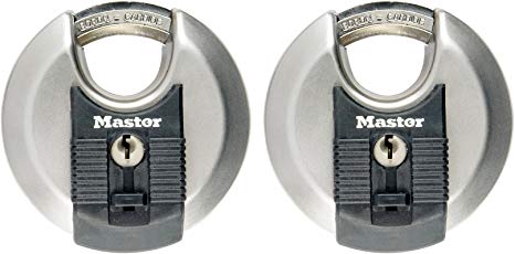 Master Lock Padlock, Excell® Stainless Steel Discus Padlock with Shrouded Shackle, High Security Lock, Keyed Lock, Best Used for Storage Units, Sheds, Garages, Trailers and More (Pack of 2)